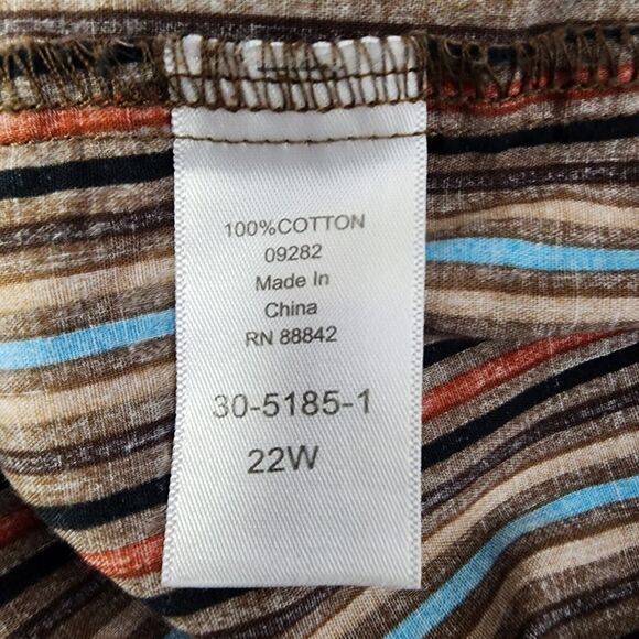 Roamans Womens Shirt Size 22W Brown Multi Striped Long Sleeve Button Up Cotton - Picture 8 of 9